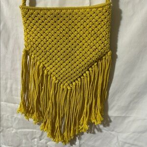 Crochet Crossbody Mustard Yellow Fringe Bag